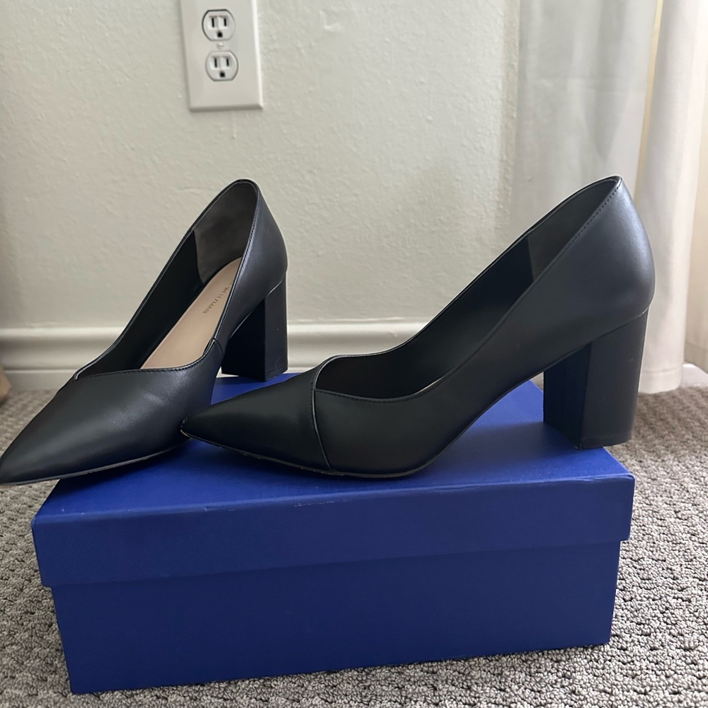 Stuart Weitzman Black Block Heel Pump